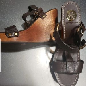 8M Tory Burch wooden wedge sandals.